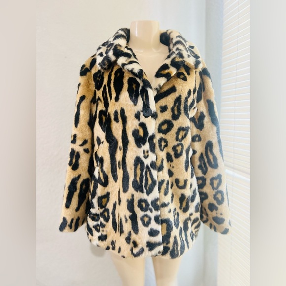 asos brand cheeta fur coat size 10 NNT - Picture 1 of 15